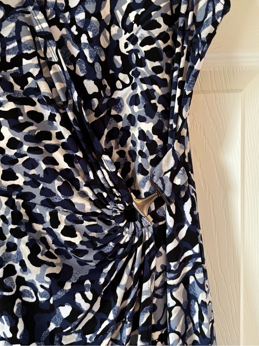Alfani Navy and White Printed Faux-Wrap Midi Dress - Picture 2 of 3